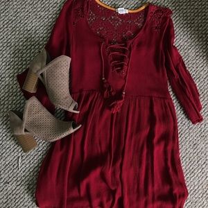 NWOT Boho maroon flowy dress